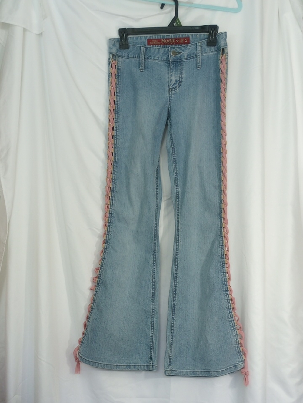 Mudd Y2K Lace Up Flare Jeans Size 3 Side Laces Low Rise Vintage Retro Boho Hippy